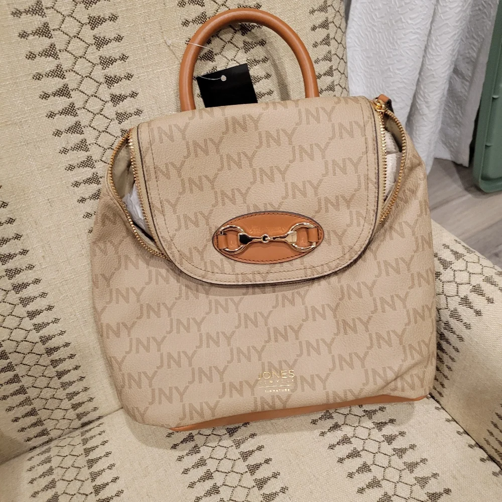 Jones New York Logo Haven Leather Backpack Toffee NWT